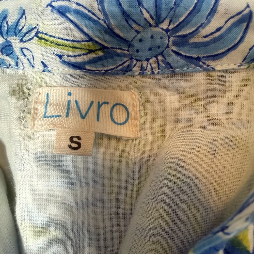 LIVRO Blue Floral Cotton Maxi Dress | Long Sleeve Button Front | India Made‎ | S - Picture 8 of 8